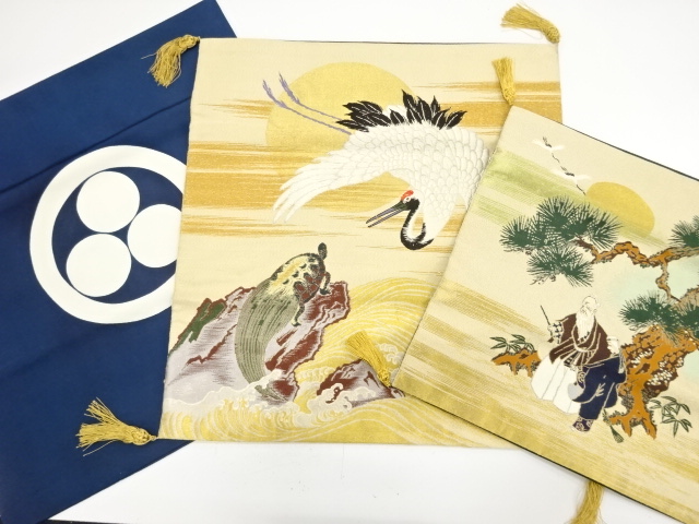 JAPANESE KIMONO / ANTIQUE SPERU SHIOZE FUKUSHI KIMONO FOR SUMMER 3-PIE